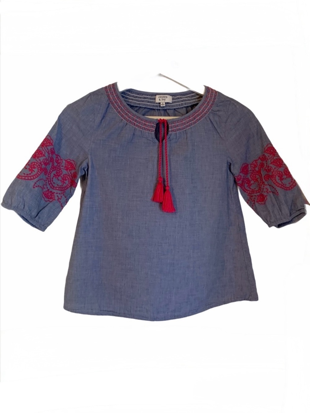 Crown & Ivy S girl embroidered chambray tunic top